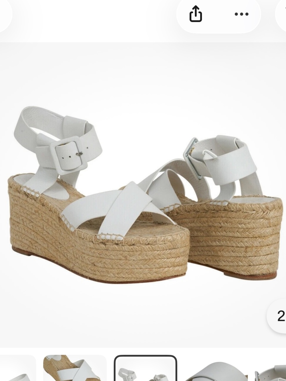 Celine White Leather Espadrille Platform Wedge Sandals